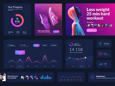 Fitness Ui Elements activity apps chart design fitness flat graph interface statistics tracker ui ux
