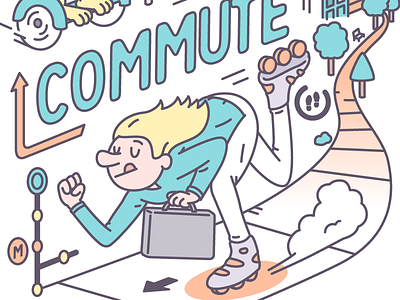 The daily commute art car city commute hoverboard illustration line poster traffic train vector