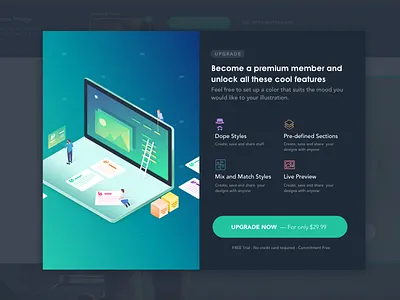 Upgrade plan modal dark landing page popup premium ui ux website