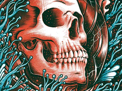 Lost in Space astronaut bacteria death decay drawing etching growth mould skull teeth