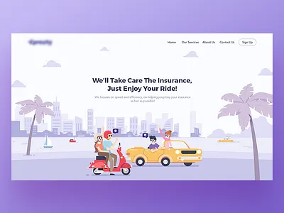 Insurance Landing Page Illustration car homepage illustration insurance landing page scooter ui user interface vector vehicle web design web developer website