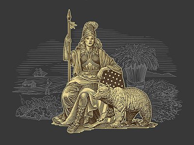 Kunde Reserve Wine Label athena bear california state seal illustration packaging roger xavier scratchboard wine label woodcut