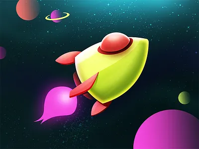 Rocket 🚀 alien galaxy illustration neon rocket ship space spacetravel stars ufo vector