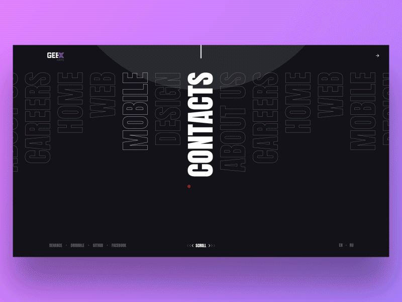 Geex Menu animation branding interaction site studio typography web