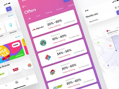 Discount offering shop IOS app android animation app branding cart creative design cryptocurrency dashboard discount e commerce illustration ios logo map mobile app offer product ui ux vector