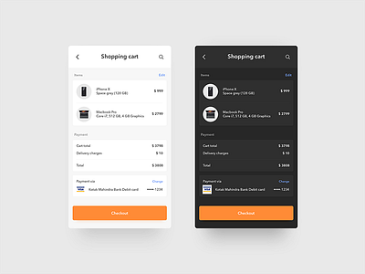 Shopping Cart - Daily UI challenge 058 app dailyui darkui deigner flat freelance minimal shopping ui ux