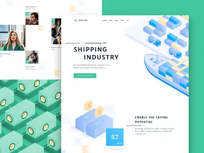 Navigo Ico Landing Page bitcoin blockchain cargo container ico illustration isometric landing logistic shipping website