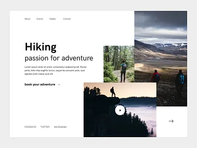 Hiking Landing black hiking landing minimal mountain ui ux web white