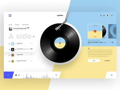 VinyList White Version album concept cover design list music player ui vinyl web