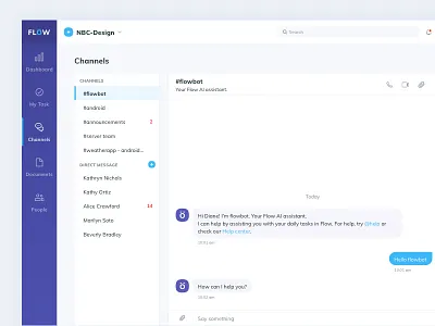 Channels assistant bot call channels chat conversation dashboard message minimal people text video