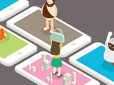 Transfer information from Information Age to the remote Age animation bag bananas gif girl hammer loop monkey phone robot savage