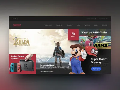 Nintendo Landing Page Re-Design Concept dark design interface landing mario nintendo page site ui ux web zelda