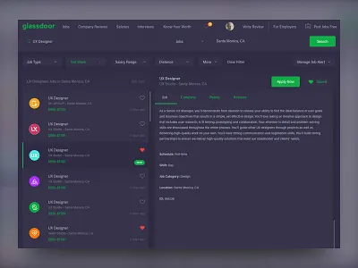 Glassdoor Dark version dark job search ui ux web