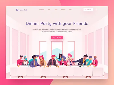 Supperclub Hero Exploration club dinner food illustration landing meeting party restaurant the last supper web