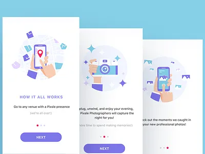 Pixsle Onboarding ios colorful illustration mobile notifications onboarding photo photographer pixsle trend