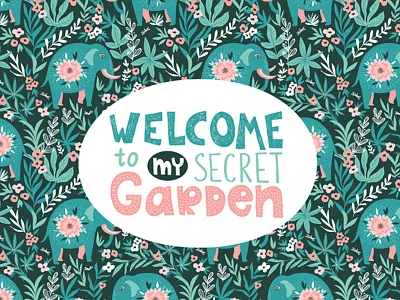 Welcome to my secret garden! animals background design elephant fabric hungryjpeg patterns pillow print tropical vector