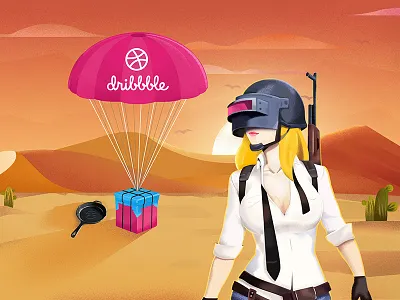 Hello Dribbble banner dribbble first gun hello illustration invites pan paradrop pubg shot