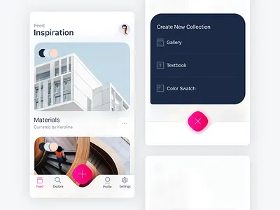 Inspiration Image Feed app dashboard explore feed menu navigation newsfeed photo search settings