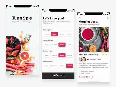 Heathy Recipes App Ui app design flat food heathy iphonex mobile recipes uiux