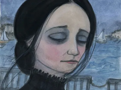 The Waiting 19th century character illustration memento mori portrait portrait painting victorian watercolor