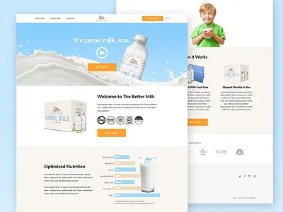 Camel Milk camel cold traffic concept design ecommerce home home page homepage homepage design lander milk mockup photoshop pills product sales sales page site store website