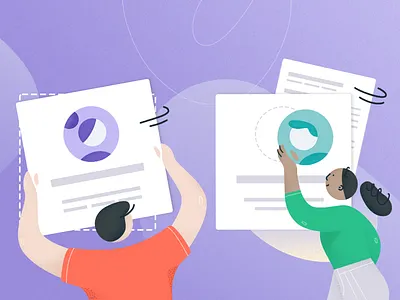 Collecting quality stuff building career characters collection illustration man people profile resume woman