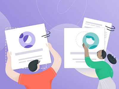 Collecting quality stuff building career characters collection illustration man people profile resume woman