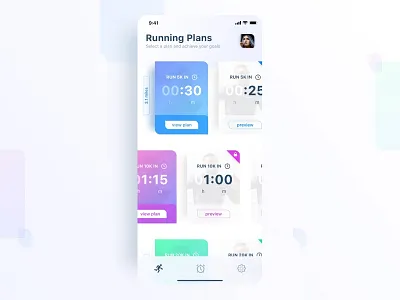 Run Training Plans app colorful fitness interface ios iphone minimal mobile statistics ui ux white