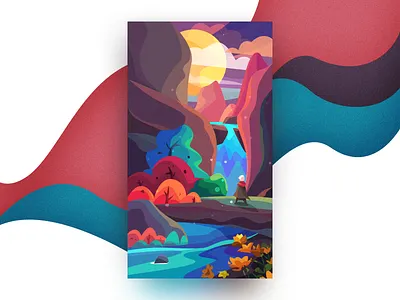 Adventure Illustration colour adventure game fiction ui illustration weather landscape planet web scenery forest science space gradient flowers universe mountain flat