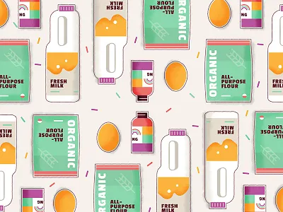 Rainbow Layer Cake Ingredients baking bsds cake challenge eggs flour food illustration ingredients milk rainbow sprinkles