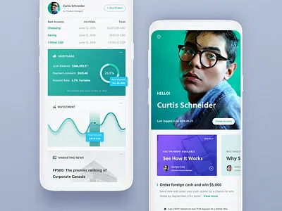 Banking App. account app balance banking chart details finance hiwow list news profile