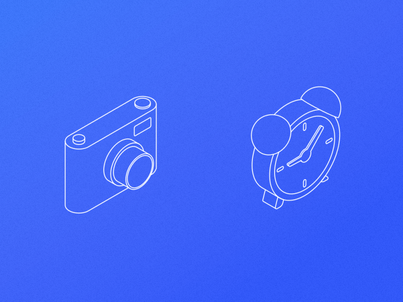 isometric line icon animation camera clock shop gif headset store