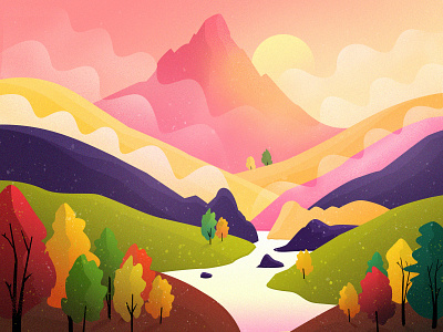 Landscape air beautiful color fresh illustration landscape morning mountain sun tree