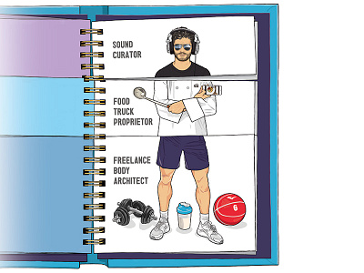 GQ: How to spot the Slashie basketball body architect dumbells food truck proprietor gq headphones illustration ladel slashie sound curator