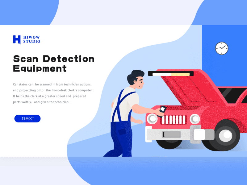 Scan Detection Equipment blue car clerk illustration maintain scan technician ui web