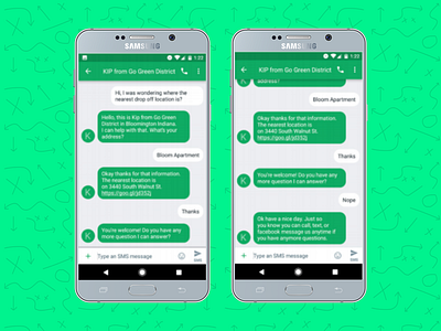 Bloomington Waste Management - KIP Chatbot bloomington btown chat bots chatbot design methods indiana iu hcid kip recycling sms waste management