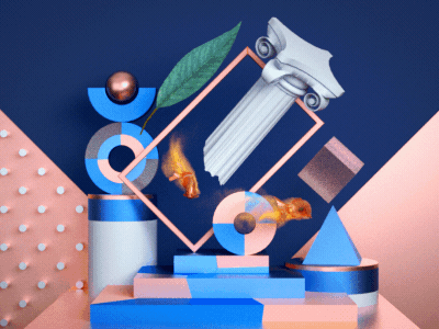 Goldfish - Geometric/Abstract 3d abstract animation c4d cinema4d design fish geometric goldfish illustration memphis octane