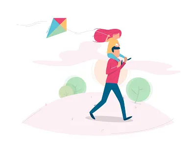 Daughter and father colorful daughter day drawing enjoy father illustration kite line nice time tree