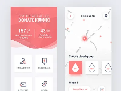 Find A Donor Mobile App android app blood bank blood donor clean dashboard donation health ios list map user