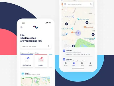 Bus Stop Times App app bus icons interface ios location map mobile routes ux
