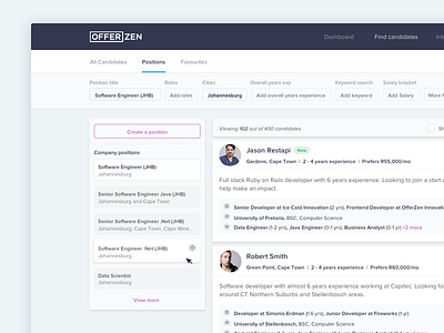 Offerzen Positions UI list side navigation ui