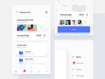 School app Redesign app education feed files gallery icons map schedule school settings study