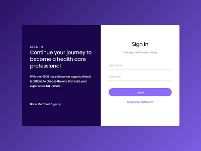 Sign In Screen - Carreer Locator form input login member purple register sign in ui ux