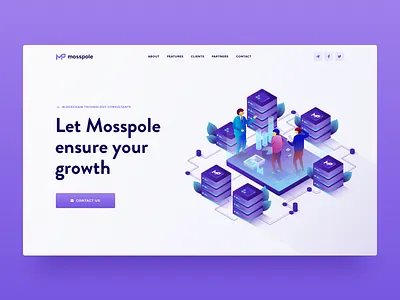 Mosspole Landing Page Header blockchain cryptocurrency contribution ico crypto website decentralized consulting isometric illustration landing page ico token roadmap token ui ux user experience visual clean design web design user interface