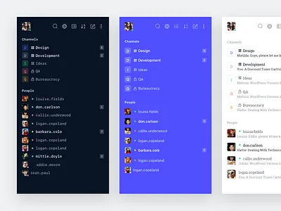 Rocket.Chat Sidebar variations - A, B or C? chat condensed dark platform purple serif sf sidebar significa ui white