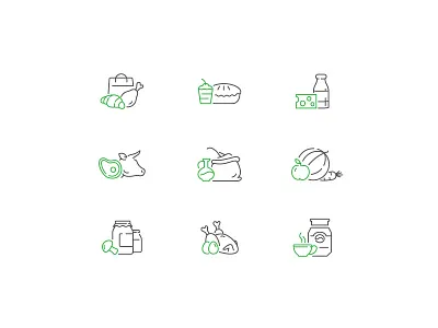 Icon set for eco-farm cheese eco farm food icon meat set vegetable