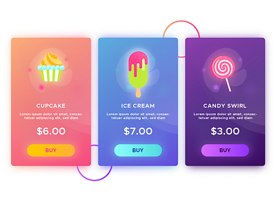 Gradient Cards bbutton cake candy color gradient ice cream illustration sweet ui ui design vibrant