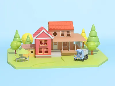 C4D house modeling ideal home c4d poster ps vision