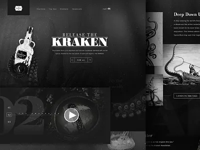 Kraken Rum - Mock Concept alcohol black and white concept dark design design app drinking grid kraken rum landing page octopus rum sea monster ui web