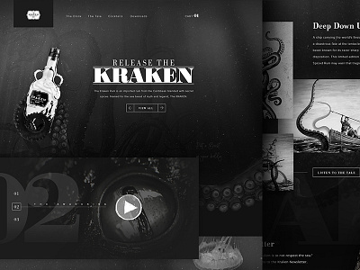 Kraken Rum - Mock Concept alcohol black and white concept dark design design app drinking grid kraken rum landing page octopus rum sea monster ui web